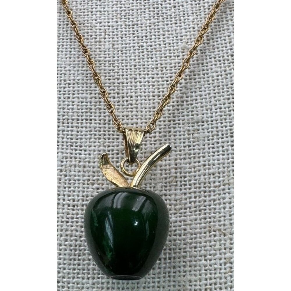Green Apple Plastic Pendant Necklace 16" chain